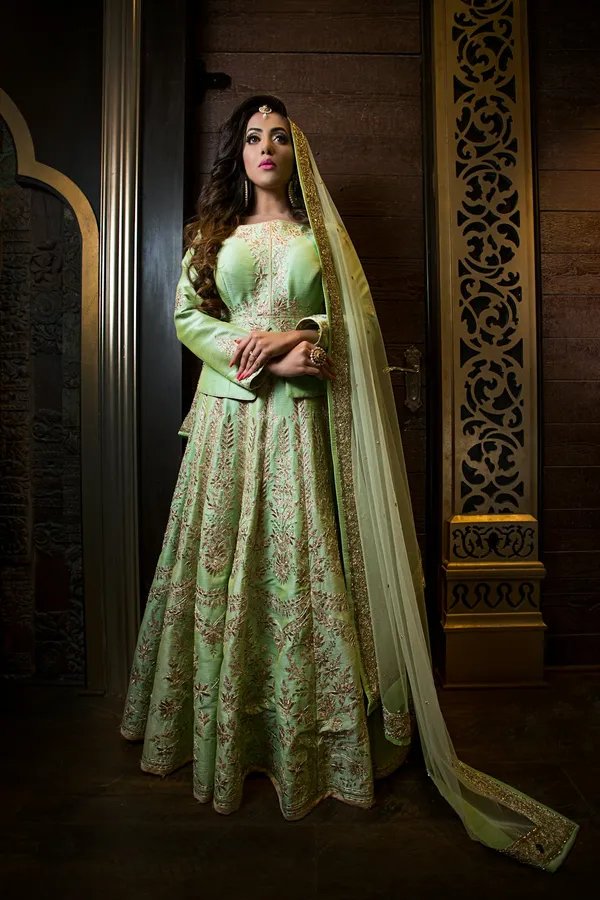 Green Floral Anarkali with Flared Hem