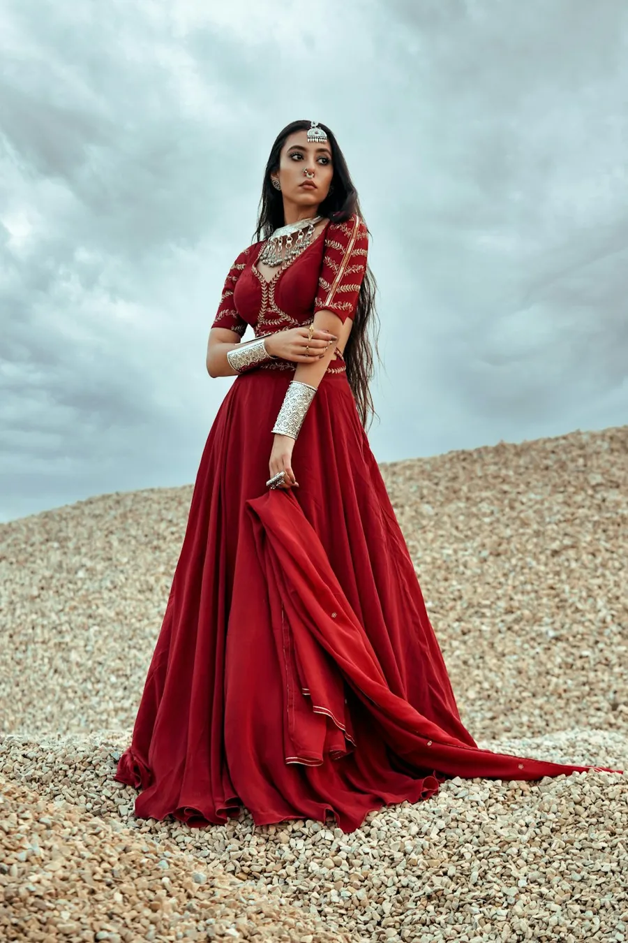 Scarlet Bridal Lehenga with Handwork