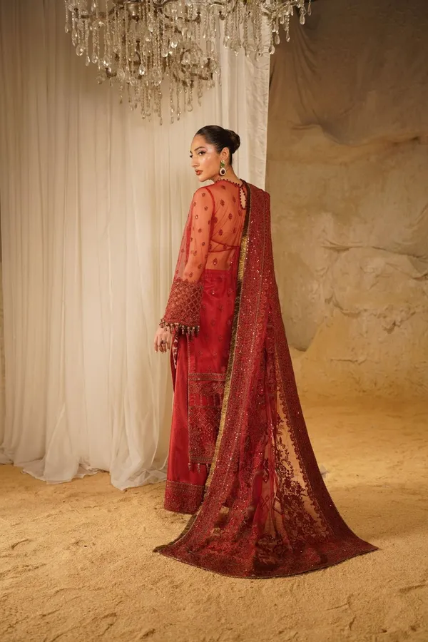 Ruby Red Palazzo Suit with Embroidery