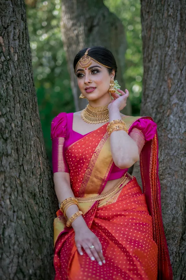 Sapphire & Red Half-Sari Skirt Set