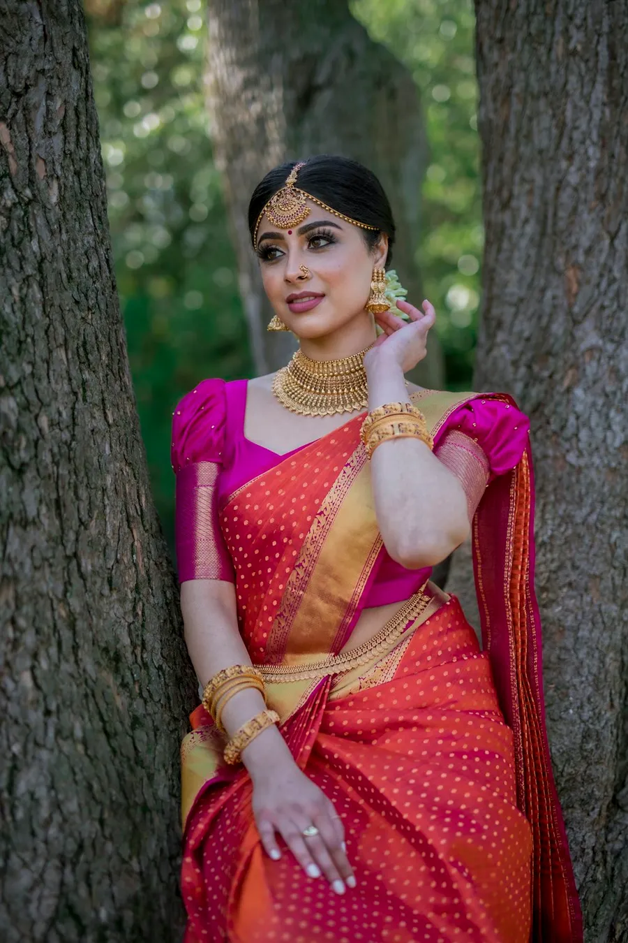Sapphire & Red Half-Sari Skirt Set