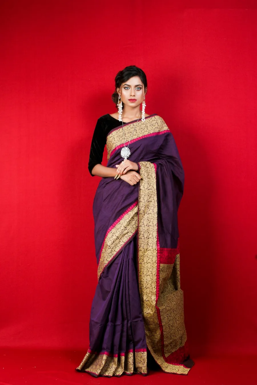 Banarasi Silk Saree in Crimson & Gold